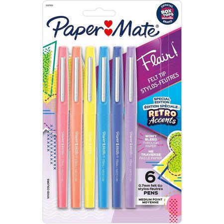 PAPER MATE Pen, Flair, Medium Point, 6/PK, Assorted PK PAP2097888